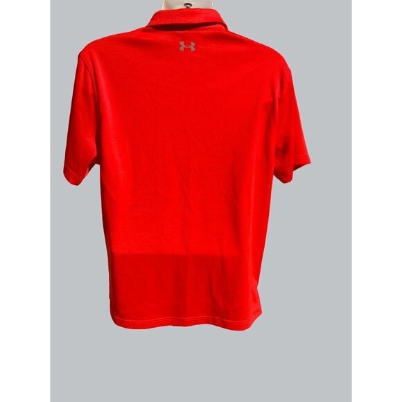 UNDER ARMOUR SOLID RED PARTIAL BUTTON COLLARED POLO STYLE HEATGEAR SHIRT LARGE - Picture 8 of 9